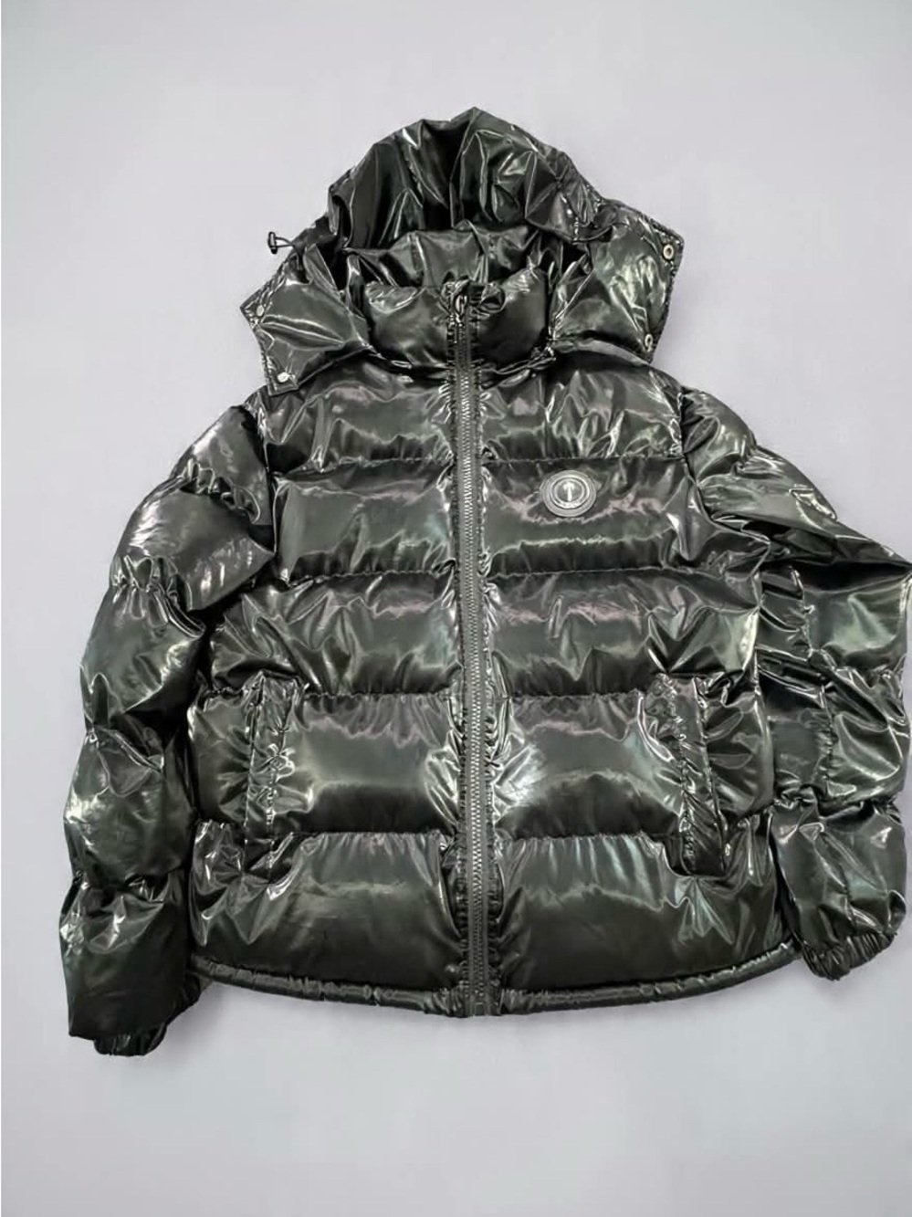 Kids Shiny Puffer Jacket in Black with Hood